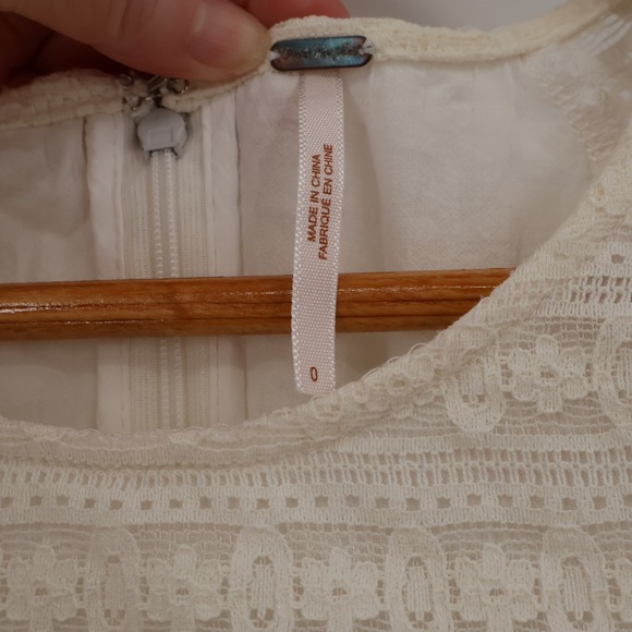 Free People Dress Size‎ 0 Short Sleeve Lace Mini Ivory White Cottagecore - Picture 4 of 10
